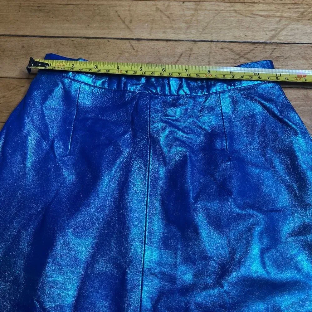 Michael Hoban x North Beach Leather Upcycled Metallic Blue Mini Pencil Skirt 3/4